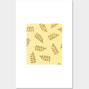 Leaf Prints in orange, teal, pale yellow Posters and Art